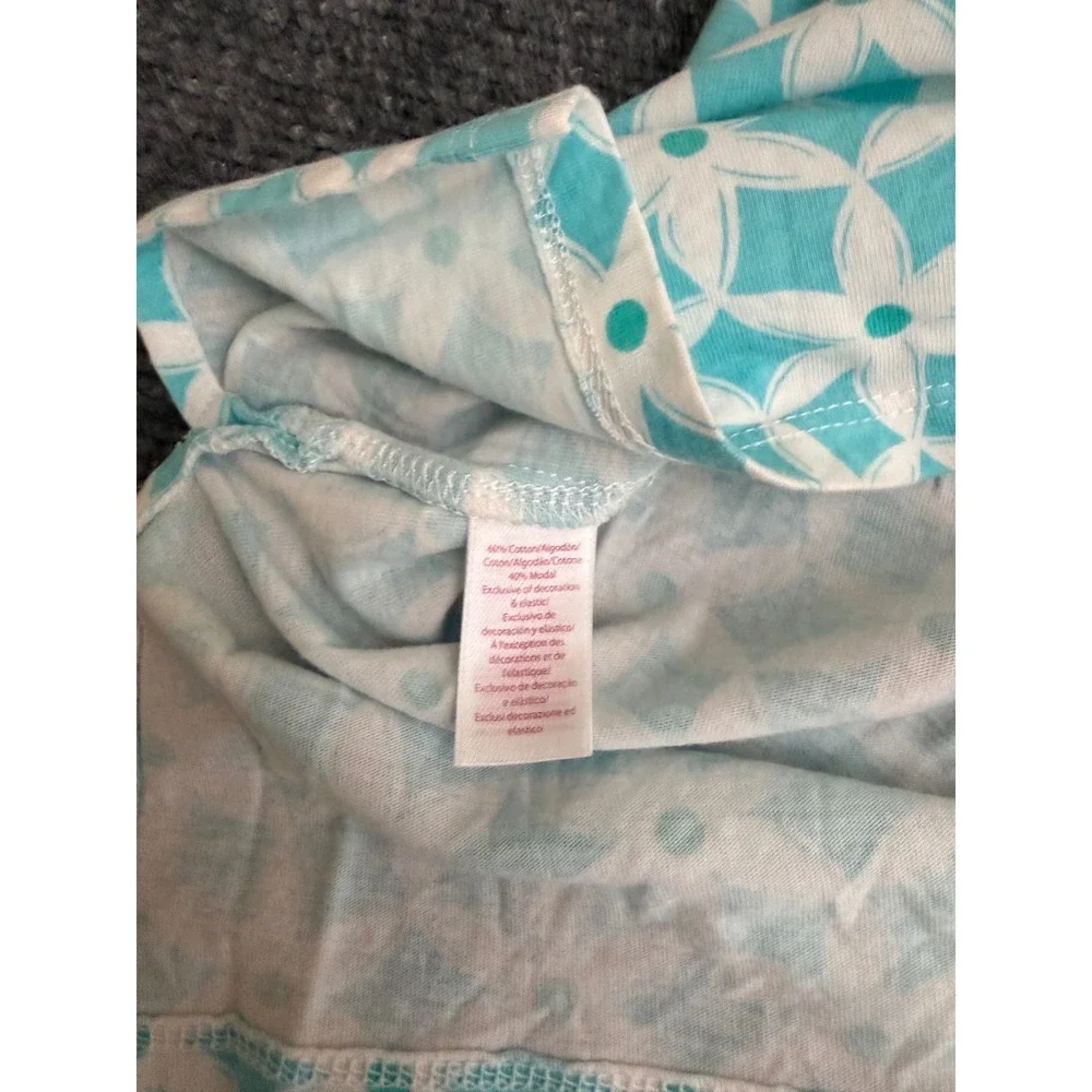 Lilly Pulitzer Aqua Blue White Floral Keyhole Puff Sleeve Top Small Cotton Modal